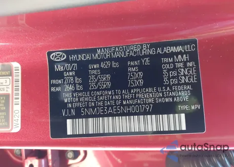 2022 Hyundai Tucson Limited из США, поврежденный, VIN 5NMJE3AE5NH001797